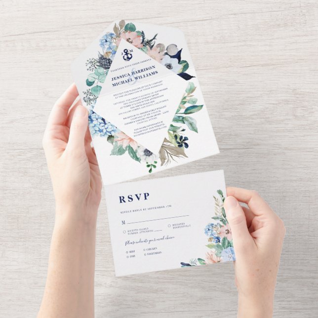 Invitación Todo En Uno Anclaje floral rústico acuático playa (desgarro)