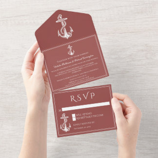 Invitación Todo En Uno Anclaje náutico de Terracota