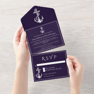 Invitación Todo En Uno Anclaje náutico púrpura
