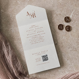 Invitación Todo En Uno ANDREA QR Code Boho Cream Simple Minimal Wedding