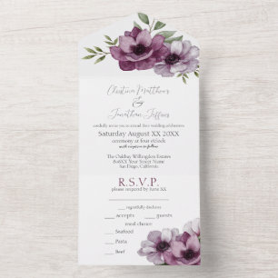 Invitación Todo En Uno Anémones de acuarela romántica