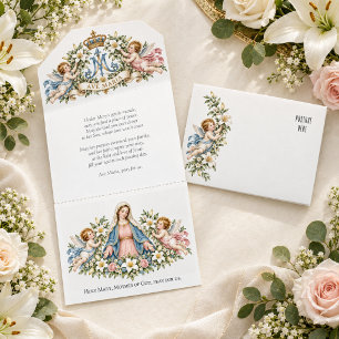 Invitación Todo En Uno Ángeles de la Virgen María Ave María Oración Catól