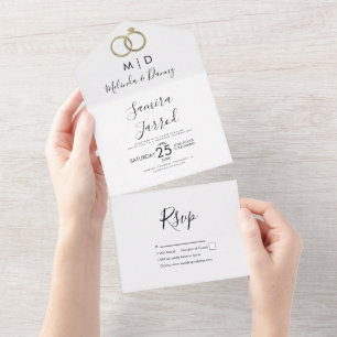 Invitación Todo En Uno Anillo de lámina de oro falso boda moderna