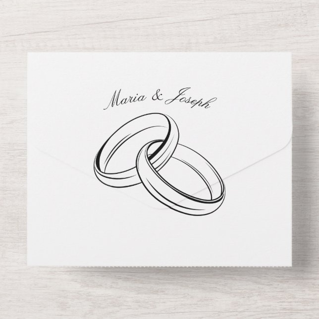 Invitación Todo En Uno Anillo simple de boda de pareja (Reverso )
