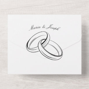 Invitación Todo En Uno Anillo simple de boda de pareja