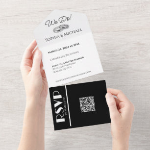 Invitación Todo En Uno Anillos de Boda de asuntos blancos y negros-
