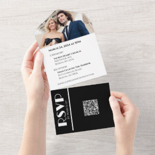 Invitación Todo En Uno Anillos de Boda de asuntos blancos y negros-