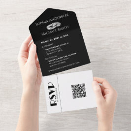 Invitación Todo En Uno Anillos de Bodas de asuntos negros y blancos-