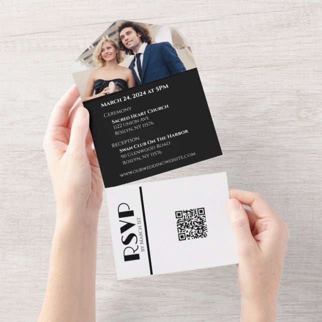 Invitación Todo En Uno Anillos de Bodas de asuntos negros y blancos - Tod (desgarro)