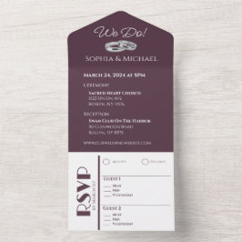 Invitación Todo En Uno Anillos de vino y Boda blanco-