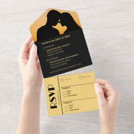 Invitación Todo En Uno Anillos negros y Bodas de oro-