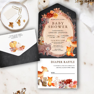 Invitación Todo En Uno Animales del bosque de madera Pizarra Baby Shower