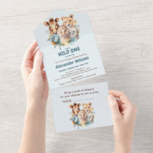 Invitación Todo En Uno Animales Safari salvajes en un Baby Shower
