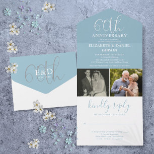 Invitación Todo En Uno Aniversario de bodas de 60 años Then And Now 2 Pho