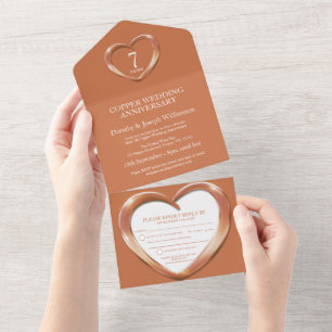 Invitación Todo En Uno Aniversario de bodas de cobre 7 años fiesta evento