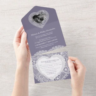 Invitación Todo En Uno aniversario de bodas de encaje número 13 sin sobre