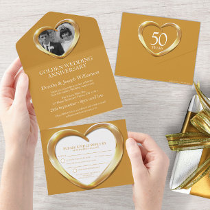 Invitación Todo En Uno Aniversario de bodas de oro 50 años fiesta evento