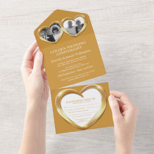 Invitación Todo En Uno Aniversario de bodas de oro 50 años fiesta evento
