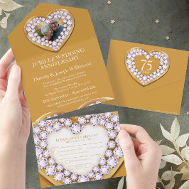Invitación Todo En Uno Aniversario de bodas de oro 75 años fiesta evento