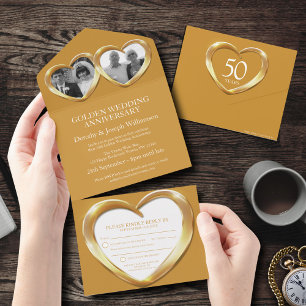 Invitación Todo En Uno Aniversario de bodas de oro evento de fiesta de 50