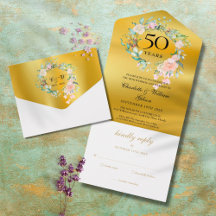 Aniversario de Bodas de Oro Monograma Floral Dorad