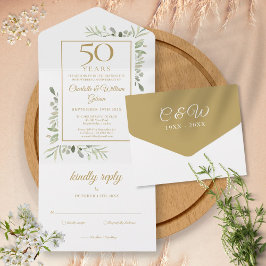 Invitación Todo En Uno Aniversario de bodas de oro número 50 con monogram