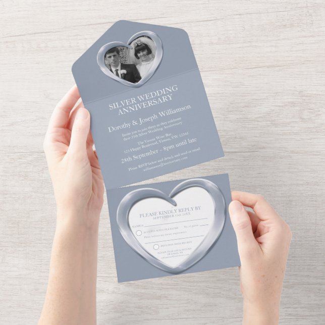 Invitación Todo En Uno Aniversario de bodas de plata 25 años evento de fi (desgarro)