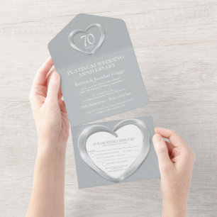 Invitación Todo En Uno Aniversario de bodas de platino evento de fiesta d