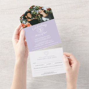 Invitación Todo En Uno aniversario de bodas número 3 cristal morado RSVP 