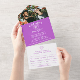 Invitación Todo En Uno aniversario de bodas número 6 amatista morado RSVP