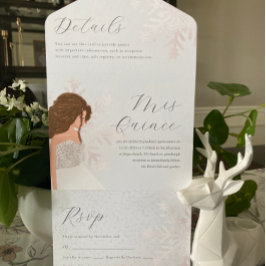 Invitación Todo En Uno Aniversario de invierno Snowy Quinceanera 15 años