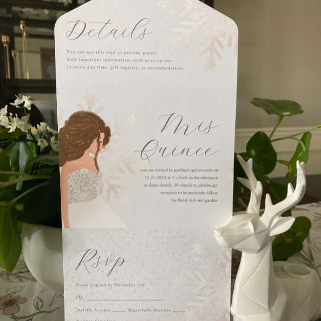 Invitación Todo En Uno Aniversario de invierno Snowy Quinceanera 15 años  (All in one quinceanera invitation coordinates with the quince stickers found in this collection.)