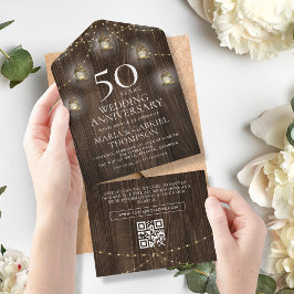 Invitación Todo En Uno Aniversario del 50° Boda de Rustic Wood