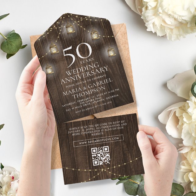 Invitación Todo En Uno Aniversario del 50° Boda de Rustic Wood (Subido por el creador)