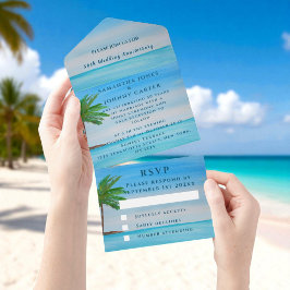 Invitación Todo En Uno Aniversario del Boda Tropical de la Playa de la Co