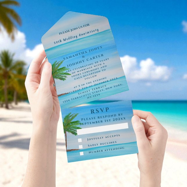 Invitación Todo En Uno Aniversario del Boda Tropical de la Playa de la Co (Subido por el creador)