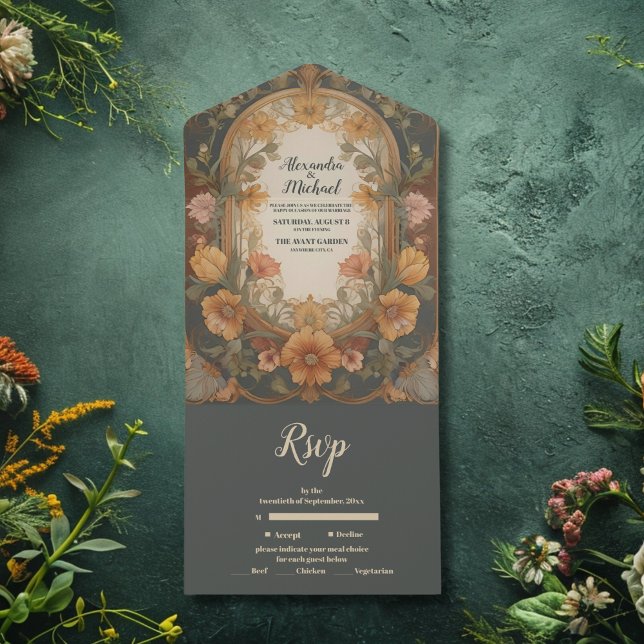 Invitación Todo En Uno Antiguo Boda de Art Nouveau floral (Subido por el creador)