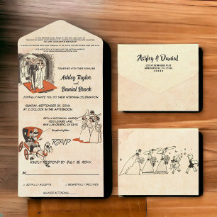 Invitación Todo En Uno Antiguo Boda de historietas de los años 50 retro v