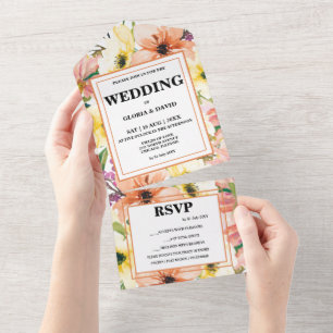Invitación Todo En Uno Apagón de oreja floral del Naranja de primavera