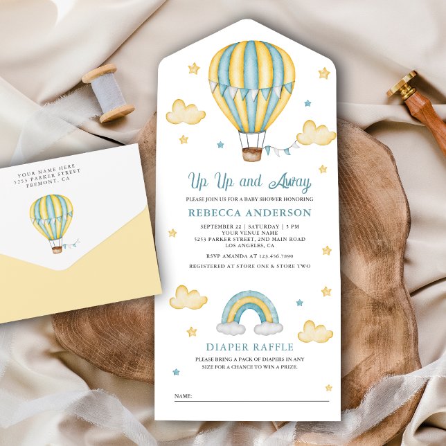 Invitación Todo En Uno Apártate Baby Shower de globo aerostático azul ama (Subido por el creador)