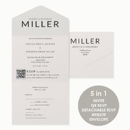 Invitación Todo En Uno Apellido Arquitectónico QR Boda