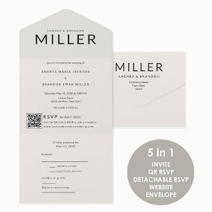 Invitación Todo En Uno Apellido Arquitectónico QR Boda