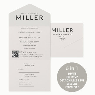 Invitación Todo En Uno Apellido Arquitectónico QR Boda