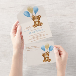Invitación Todo En Uno Apenas podemos esperar oso de acuarela