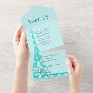 Invitación Todo En Uno Aqua Paris Tema Dulce 16