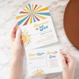 Invitación Todo En Uno Aquí Viene El Baby Shower Del Niño