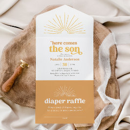 Invitación Todo En Uno Aquí viene el Baby Shower Son Sunshine