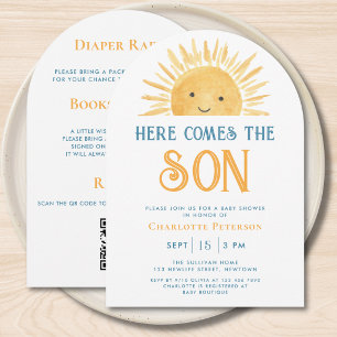 Invitación Todo En Uno Aquí Viene El Hijo Código QR Baby Show