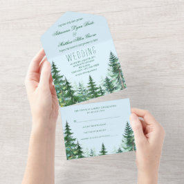 Invitación Todo En Uno Árbol de flores verde azul todo en un Boda