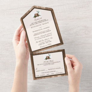 Invitación Todo En Uno Árbol de Monograma Rústico de Campo & Boda de Made